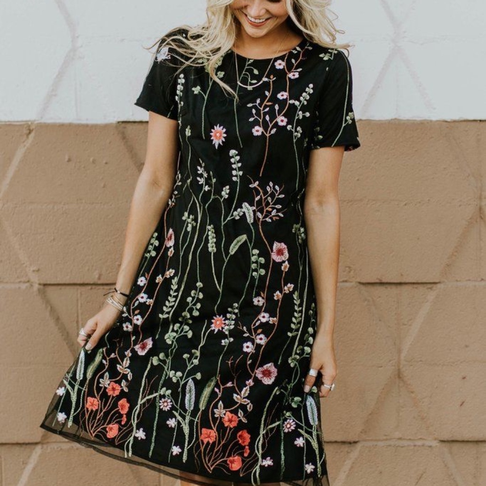 ROOLEE Embroidered Dress in Black